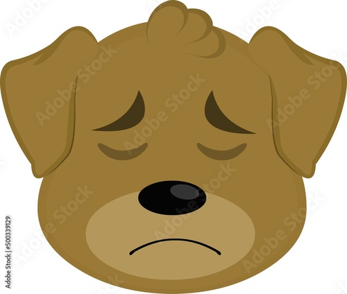Vector illustration of a cartoon dog face with a sad expression