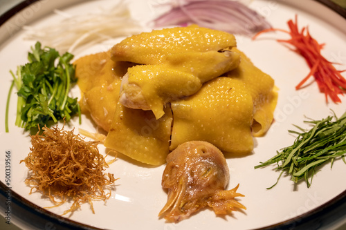 Chinese dish with yellow skin and white chopped chicken