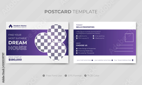 Real estate postcard template or social media design for the business with thank you card