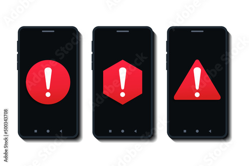 Warning alert on mobile phone screen. Vector illustration