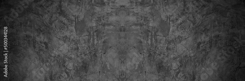 Old wall texture cement dark black gray panorama background abstract grey color design are light with white gradient background.