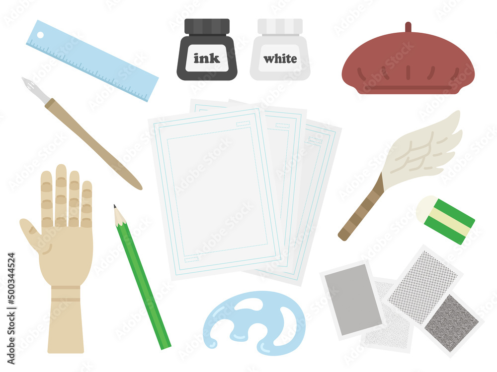 漫画家の道具のイラストセット Stock Vector Adobe Stock