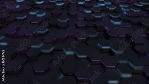 3d render of abstract hexagonal geometric background. The concept of computer technology of the future, IT. Design template for banner, web, site. copy space (ID: 500344762)