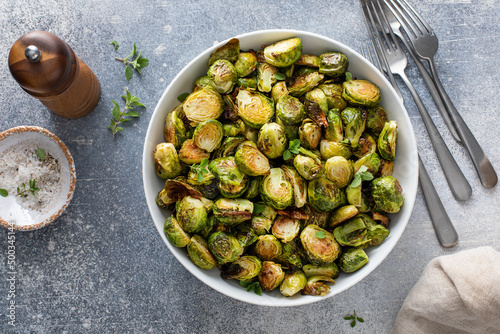 Crispy roasted brussel sprouts with balsamic vinegar photo