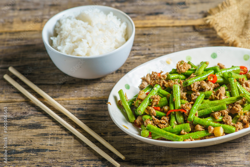 Stir fried long beans to eat with rice. Stir fried long beans to eat with rice.