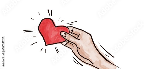 hand painted watercolor illustration donation. Concept of charity and donation. hands Give and share love to people. hands gesture on doodle cartoon style. vector illustration