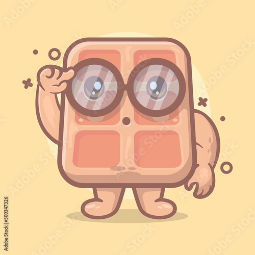 genius waffle food character mascot with think expression isolated cartoon in flat style design