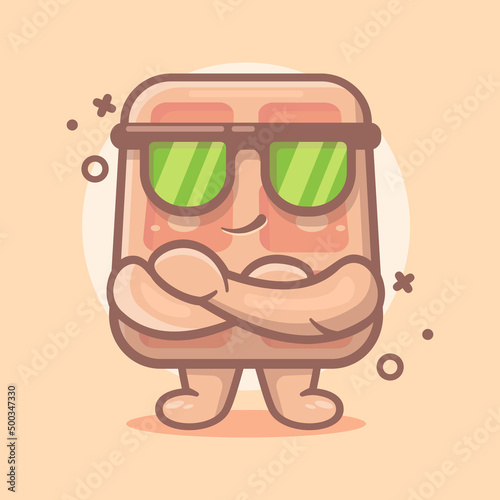 cute belgian waffle food character mascot with cool expression isolated cartoon in flat style design