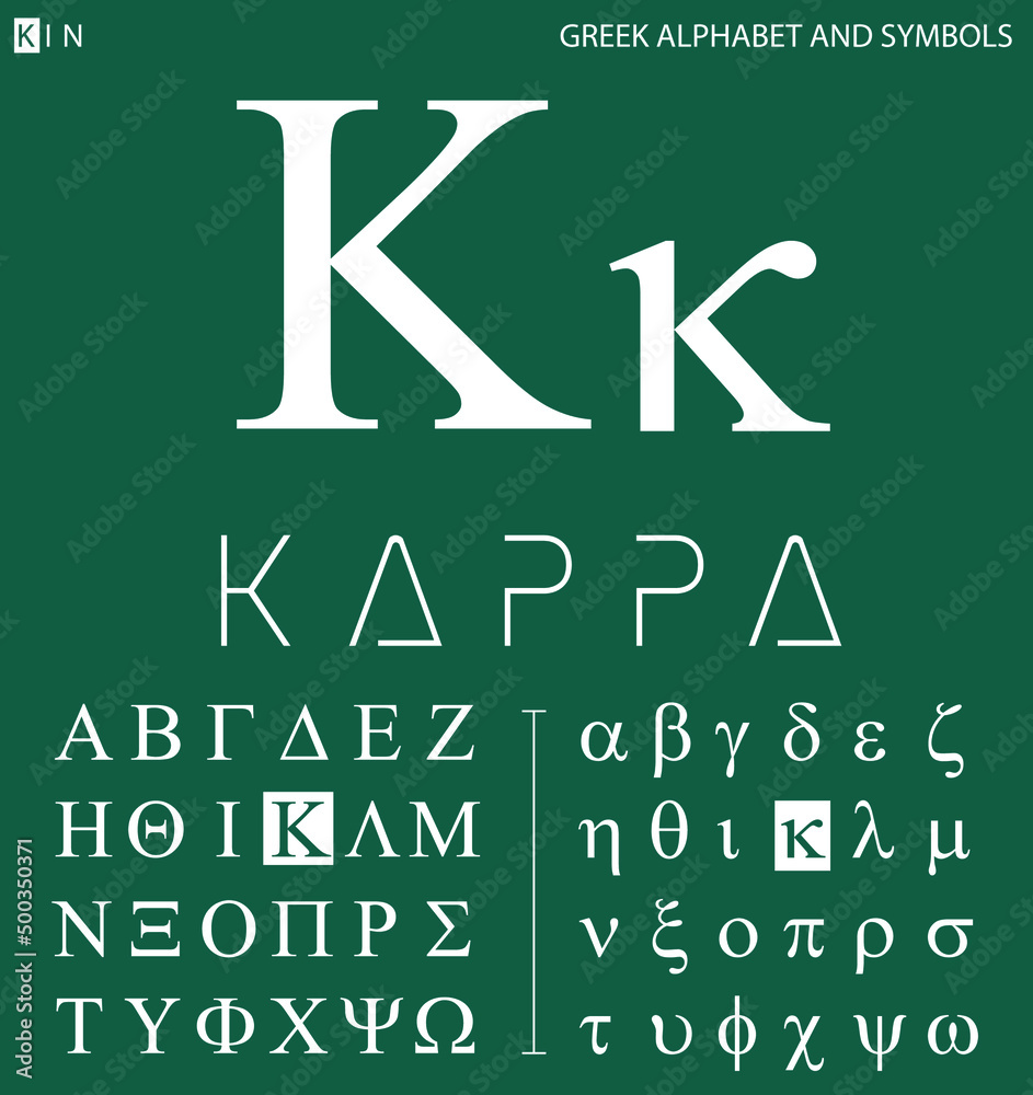 Greek alphabet and symbols, kappa letter with pronunciation Stock Vector |  Adobe Stock
