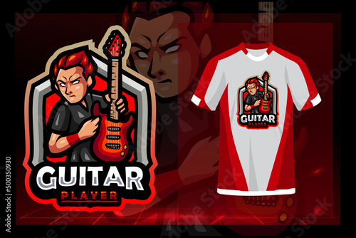 Guitar player mascot. esport logo design