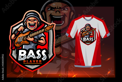 Bass player mascot. esport logo design