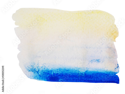 Abstract pattern blue with green color and yellow isolated on white background , Illustration watercolor hand draw and painted on paper