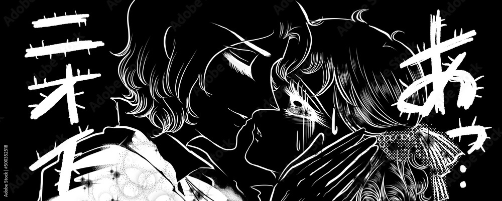 70年代少女漫画イケメン王子様急接近にドン引きする縦ロールお姫様の白黒イラスト Stock Illustration Adobe Stock