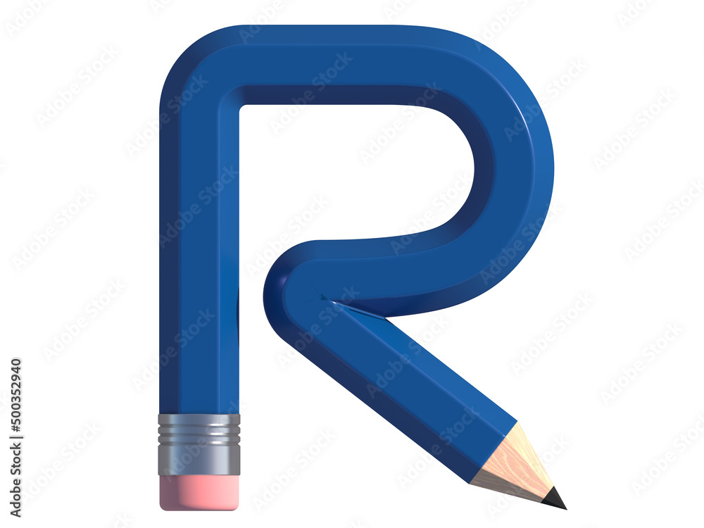3d render of Alphabet letter R, made of blue pencil, it is unique font for graphic design purposes 3d render of Alphabet letter R, made of blue pencil, it is unique font for graphic design purposes