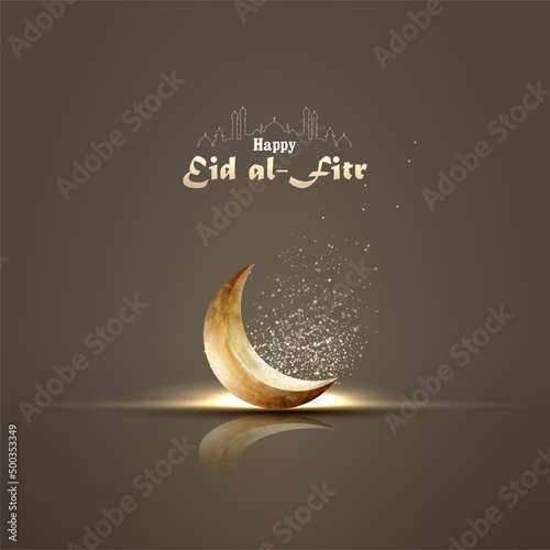 Islamic greetings eid al fitr card design with crescent moon