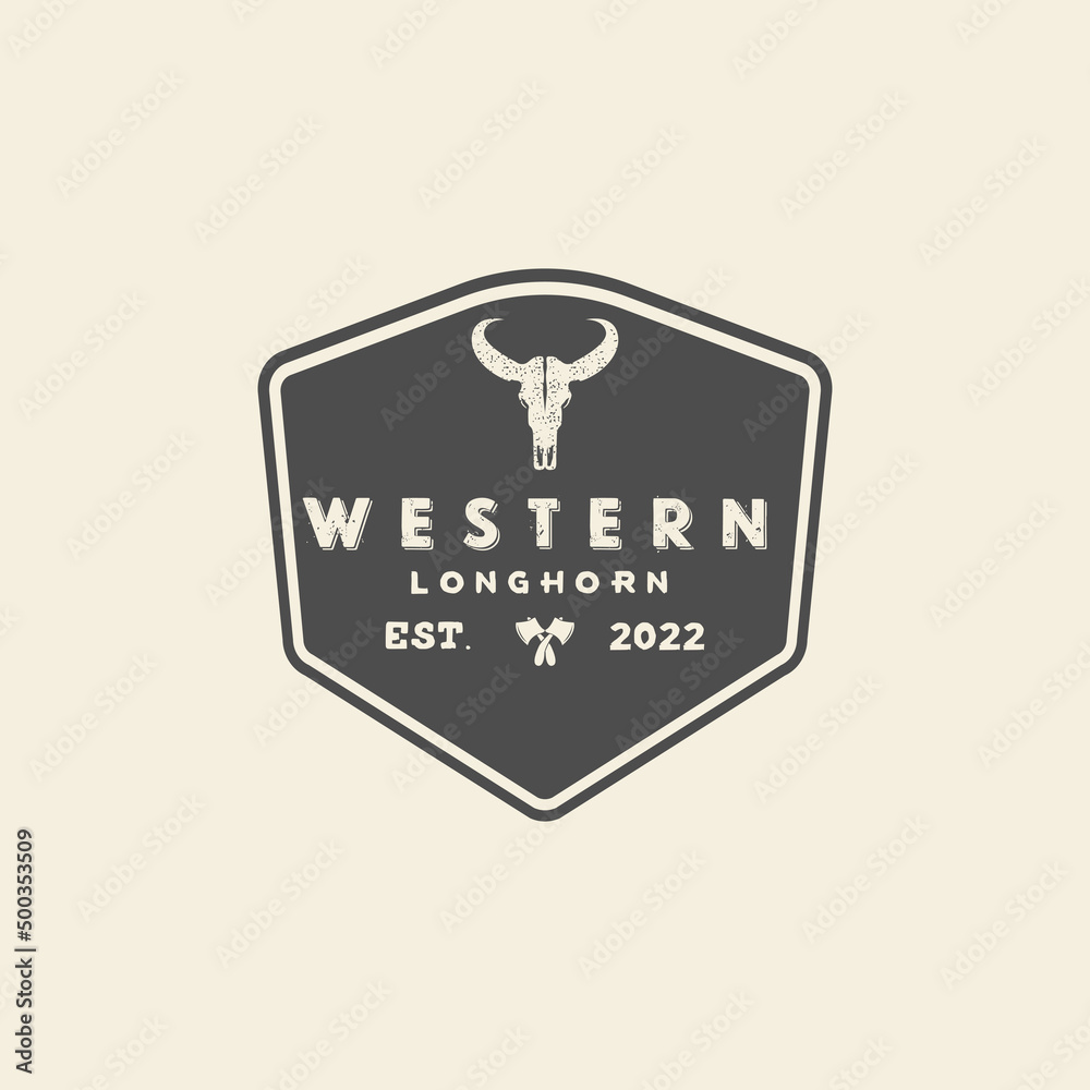 long horn skull  badge  emblem  logo design vector icon illustration