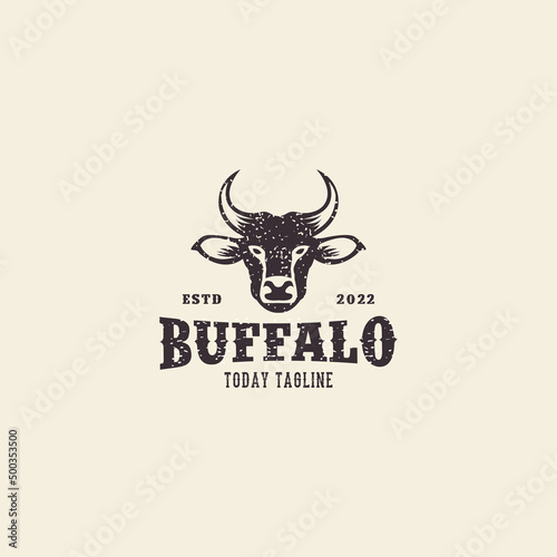 buffalo head with vintage concept logo design vector icon illustration