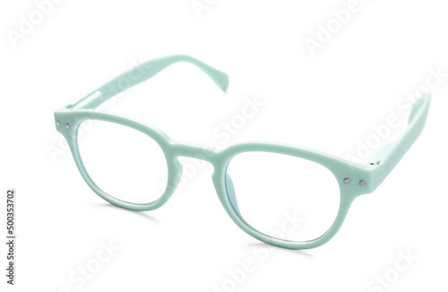 Plastic eyeglasses on white background