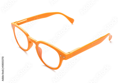 Plastic eyeglasses on white background