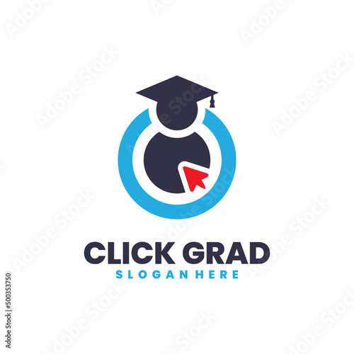 Student and cursor logo vector. Logo template design concept of digital learning, educational media and technology-based webinar.