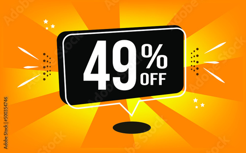 49% off. Orange banner with black balloon and special buy and sell offer