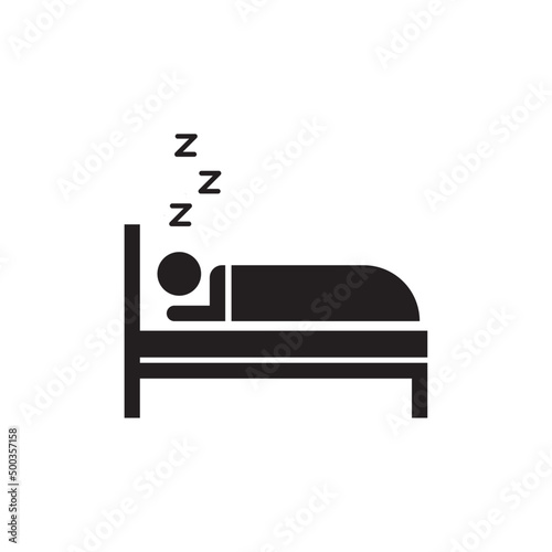 Symbol of man is sleeping on a bed, Relaxation vector sign with charecter