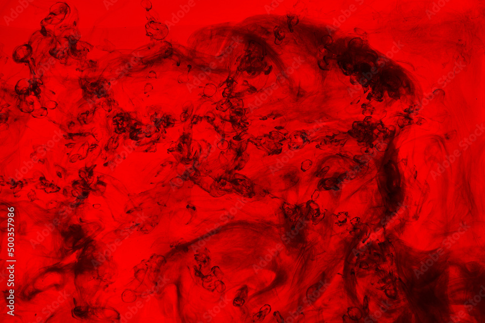 Black and red ink background, colorful fog, abstract swirling ocean, acrylic paint pigment underwater, dark smoke Black and red ink background, colorful fog, abstract swirling ocean, acrylic paint pigment underwater, dark smoke