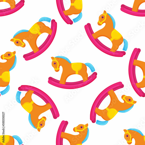 Rocking horse seamless pattern. First toys. Cloth, wallpaper, wrapping, fabric, print , surface, baby design.