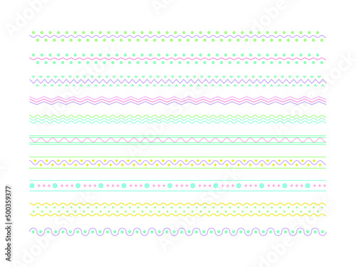 Cute, abstract, colorful decor doodle border graphic set.