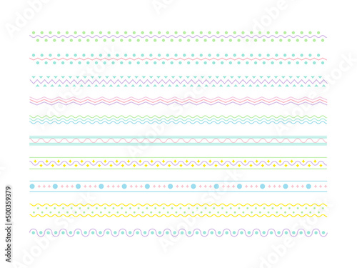 Cute, abstract, colorful decor doodle border graphic set.