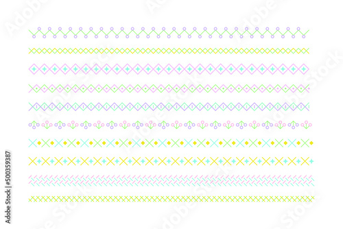 Cute, abstract, colorful decor doodle border graphic set.