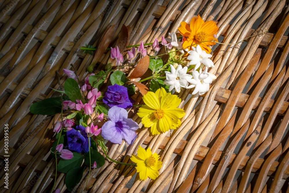Many Thai local flowers in a basket