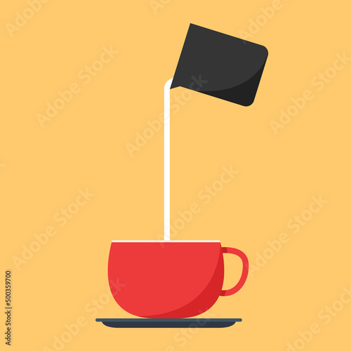 Pour the milk into the coffee. free space for text