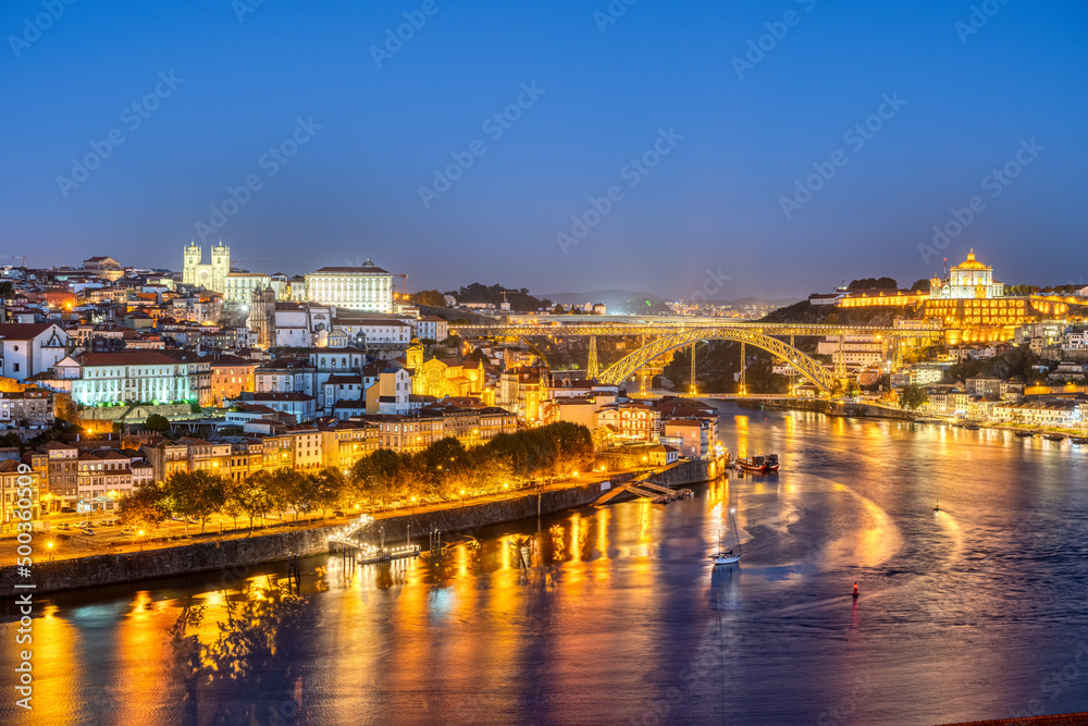 View of Porto and the river Douro at night