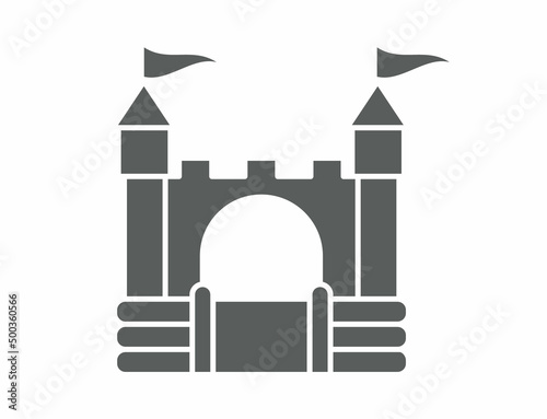 Bouncy inflatable castle. Tower and equipment for child playground. Jumping house sign. Glyph vector silhouette icon