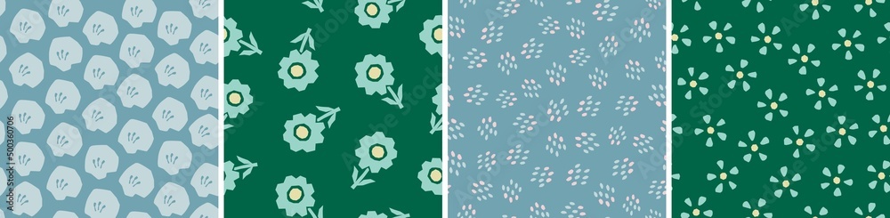 Set of floral vector seamless patterns. Bright abstract background Set of floral vector seamless patterns. Bright abstract background