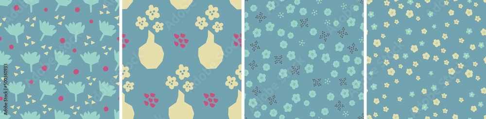 Set of floral vector seamless patterns. Bright abstract background Set of floral vector seamless patterns. Bright abstract background