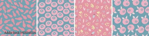 Collection of cute botanical seamless patterns. Spring summer illustrations © crafftiss