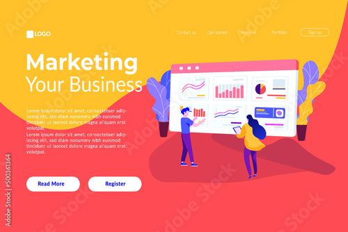 business website landing page in cartoon flat design style