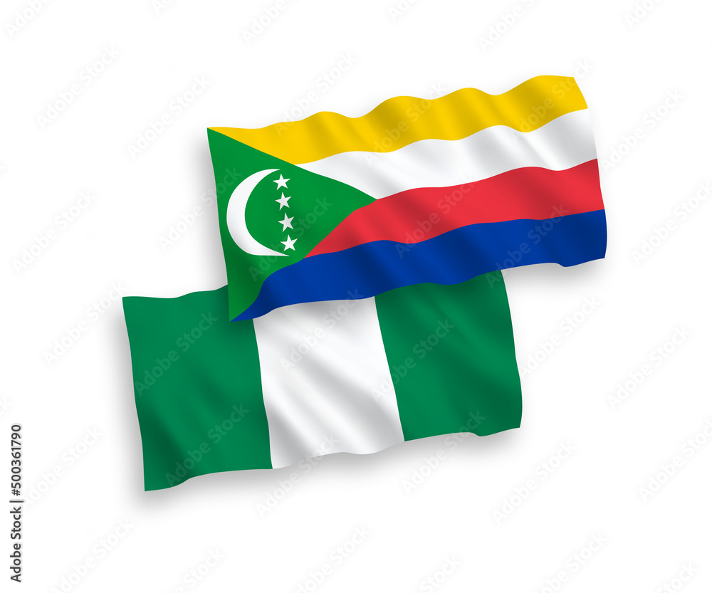 Flags of Union of the Comoros and Nigeria on a white background