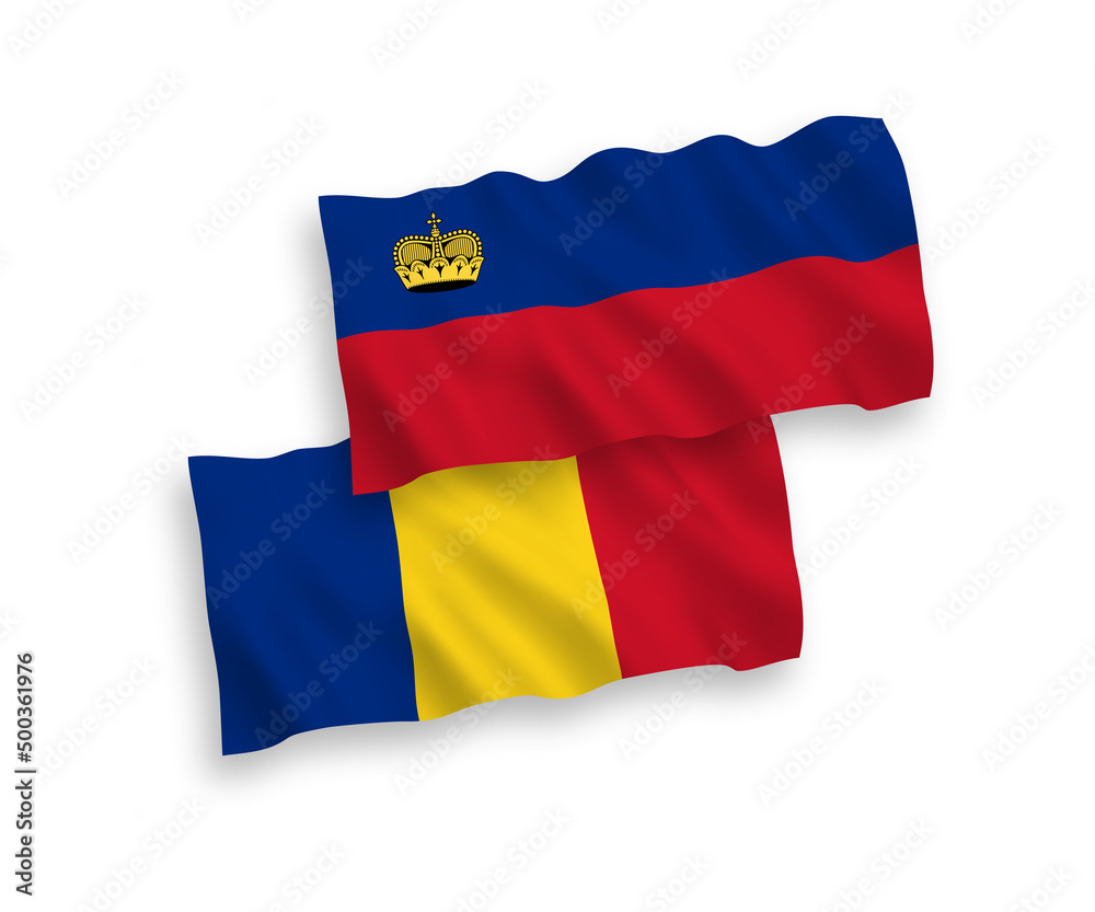 Flags of Romania and Liechtenstein on a white background Flags of Romania and Liechtenstein on a white background
