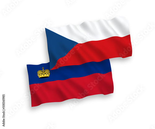 Flags of Czech Republic and Liechtenstein on a white background