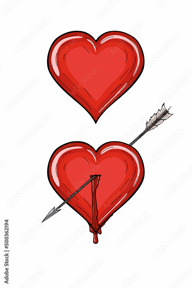 Red heart with an arrow of the Cupid, vector illustration
