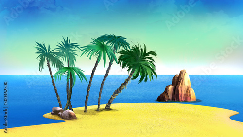 Palm trees on the sandy beach in the tropics