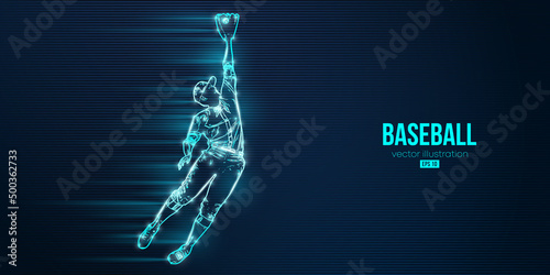 Abstract silhouette of a baseball player on blue background. Baseball player batter hits the ball. Vector illustration