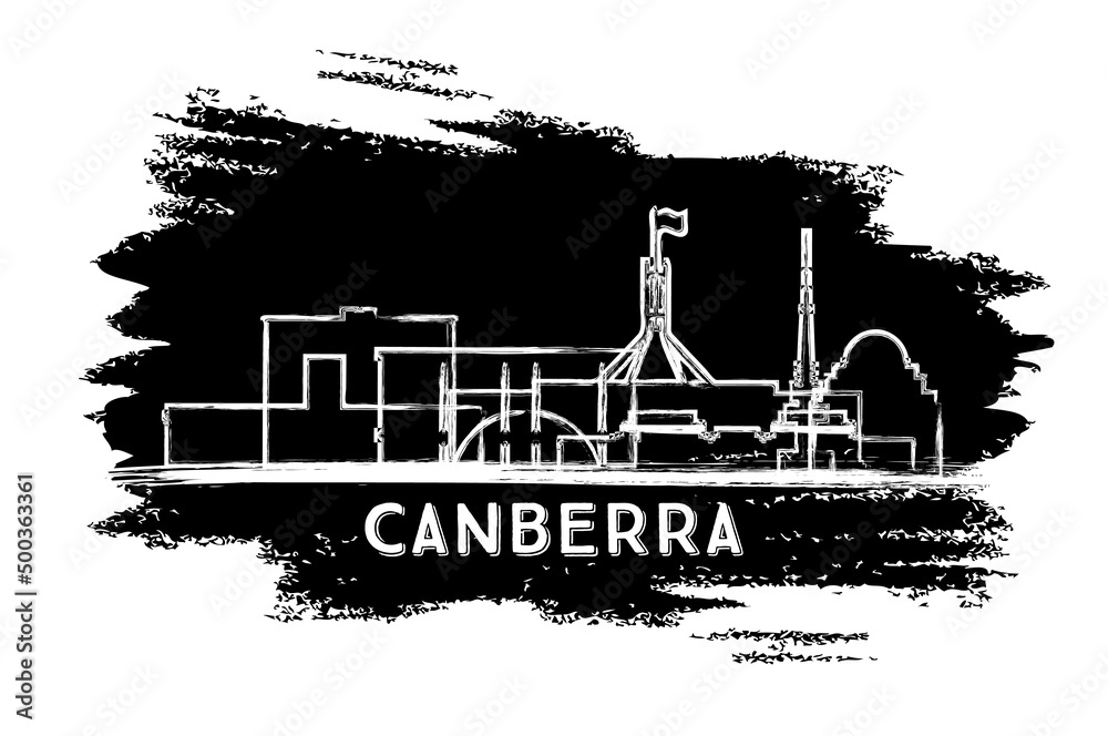 Canberra Australia City Skyline Silhouette. Hand Drawn Sketch.