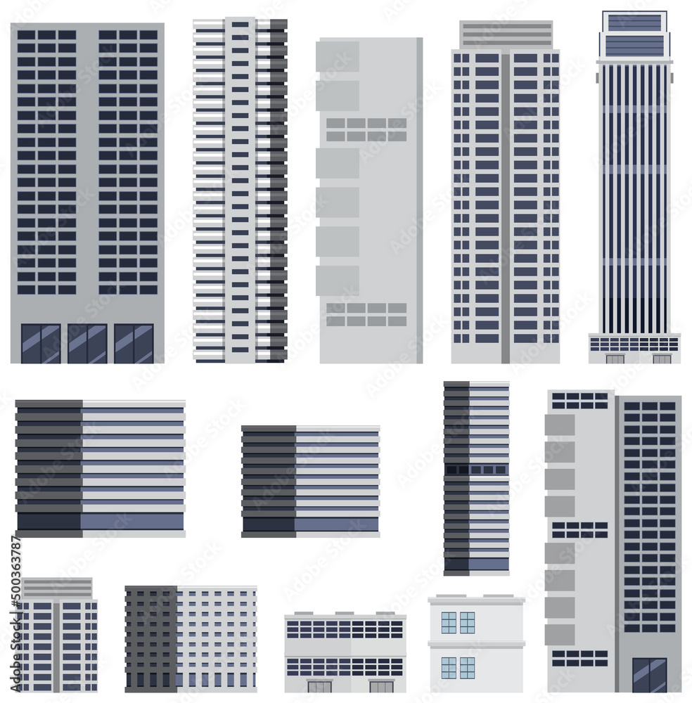 Set of high rise building on white background Set of high rise building on white background