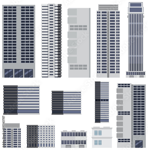 Set of high rise building on white background