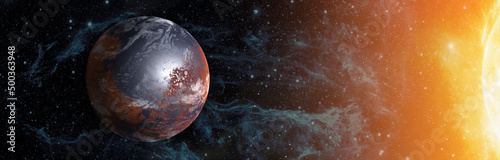 Alien Earth-like planet in space. Elements of this image furnished by NASA. photo