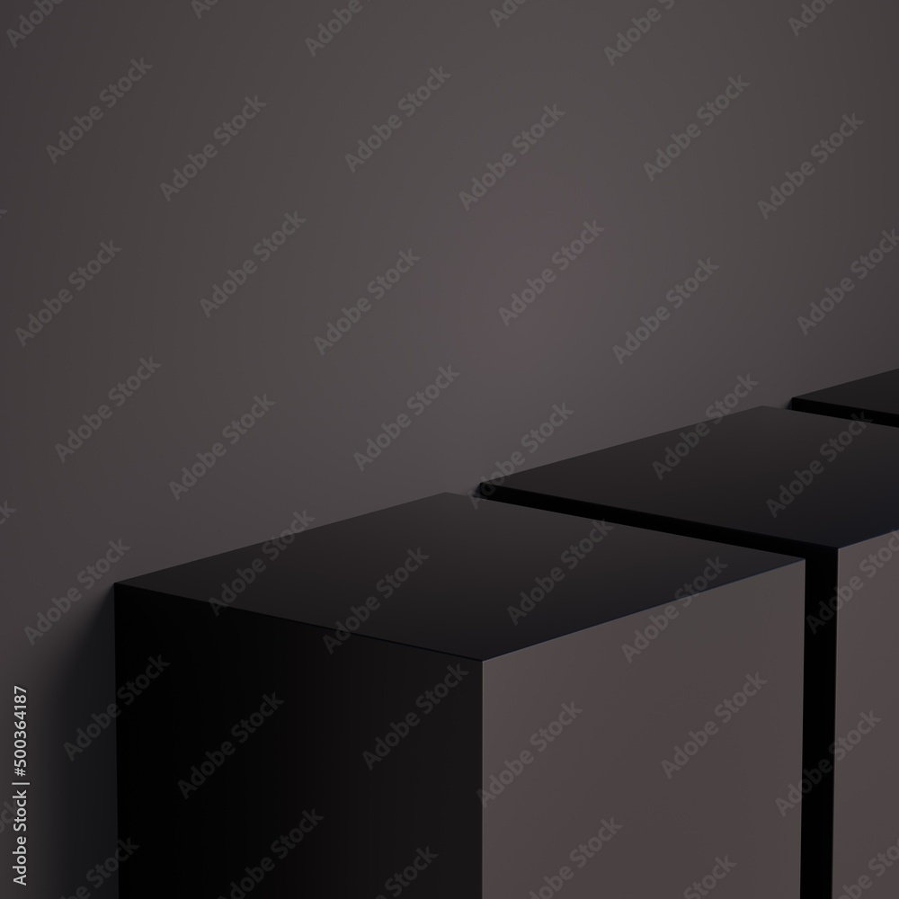 black cosmetic podium, display mockup. dark metallic color. Minimal abstract geometric, studio layout for product